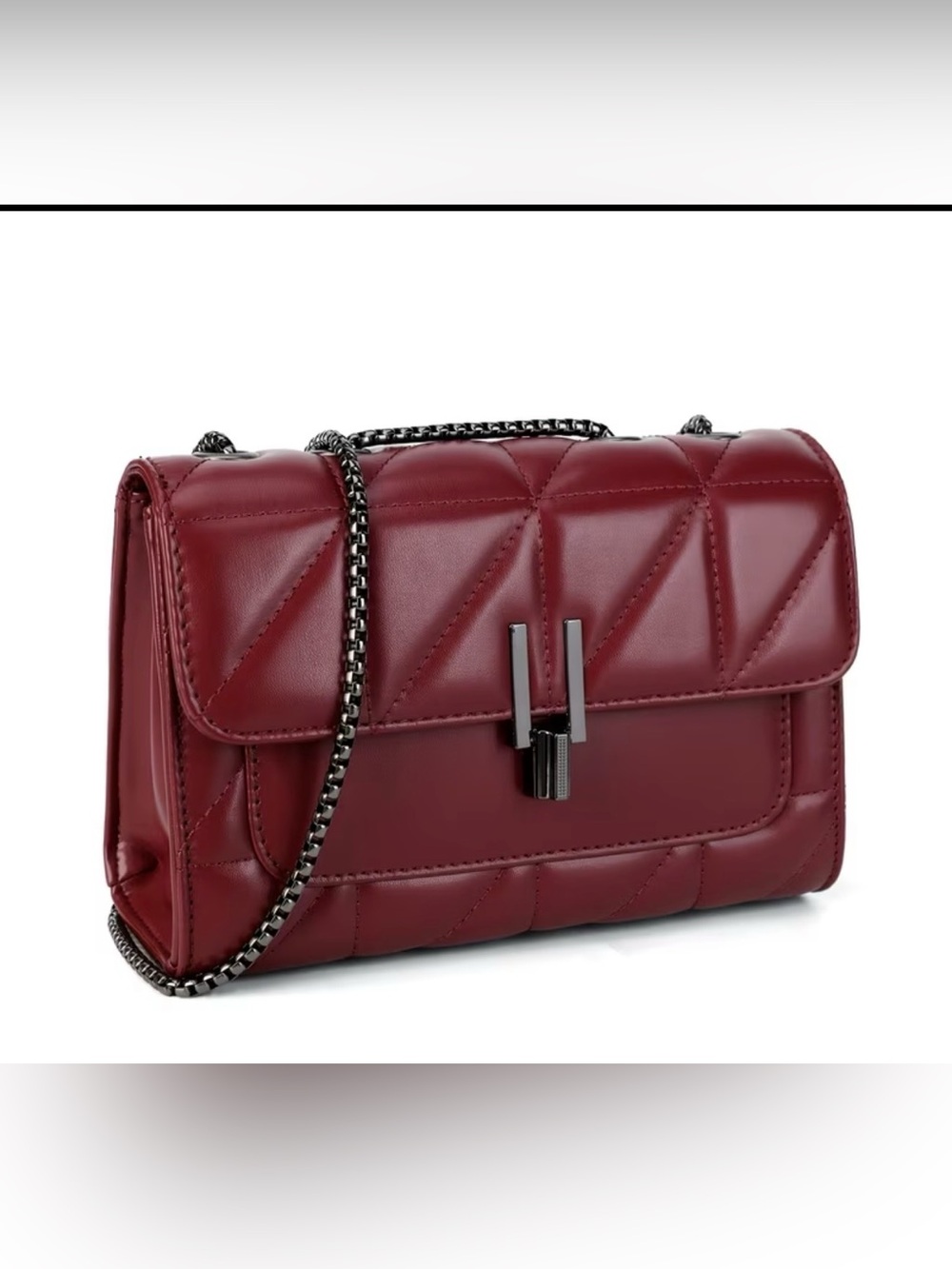 Quilted Burgundy Shoulder Bag with Gunmetal Chain